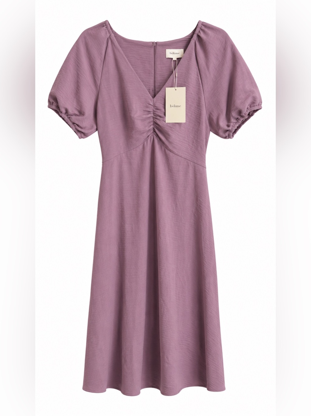 bohme Mauve V-Neck Puff Balloon Sleeve Midi Dress XS